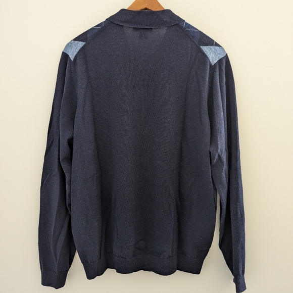 Brooks Brothers Lana Fine Merino Argyle Sweater MEN'S L Collar Italian Woo Navy - Picture 8 of 8